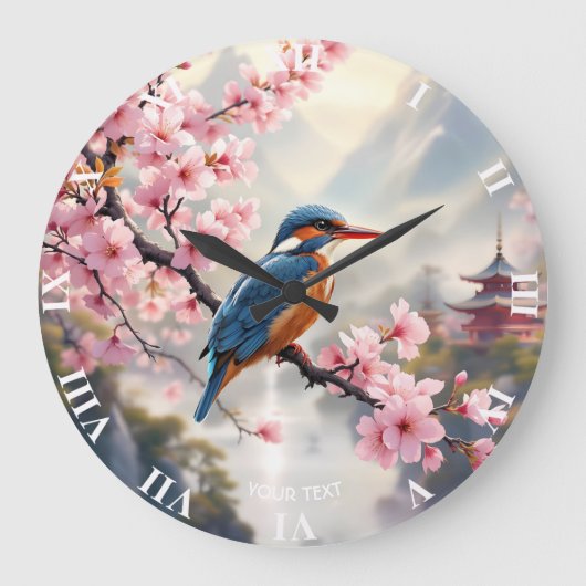 Fantasy Niedlich Sakura Bird Blue Große Wanduhr (Vorderseite)