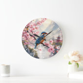 Fantasy Niedlich Sakura Bird Blue Große Wanduhr (Zuhause)
