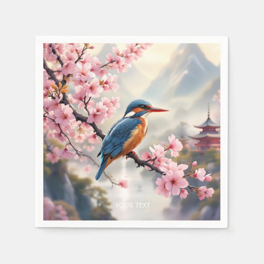 Fantasy Niedlich Sakura Bird Blue Serviette (Vorderseite)
