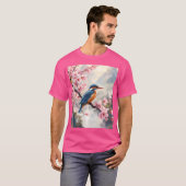Fantasy Niedlich Sakura Bird Blue T-Shirt (Vorne ganz)