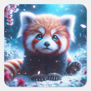 Fantasy Niedlich Sakura Panda Red Quadratischer Aufkleber
