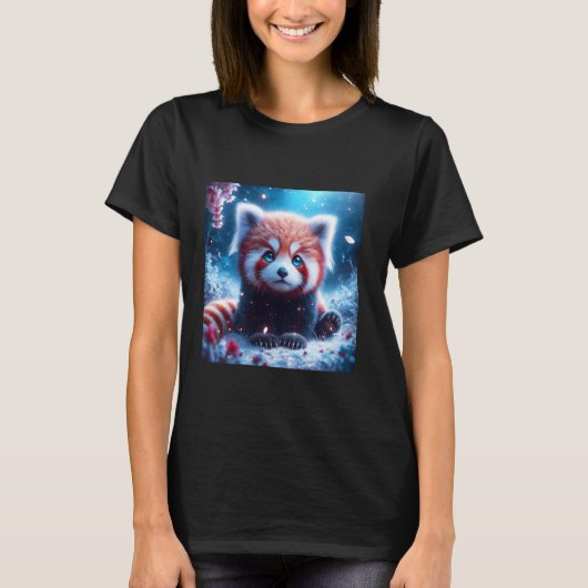 Fantasy Niedlich Sakura Panda Red T-Shirt (Vorderseite)