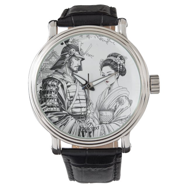 Fantasy Niedlich Samurai Geisha Pencil Armbanduhr (Vorderseite)