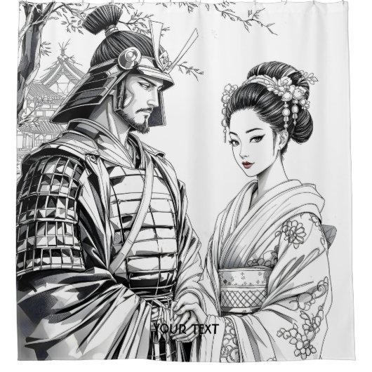 Fantasy Niedlich Samurai Geisha Pencil Duschvorhang (Vorderseite)