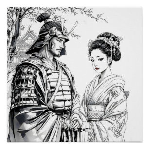 Fantasy Niedlich Samurai Geisha Pencil Poster