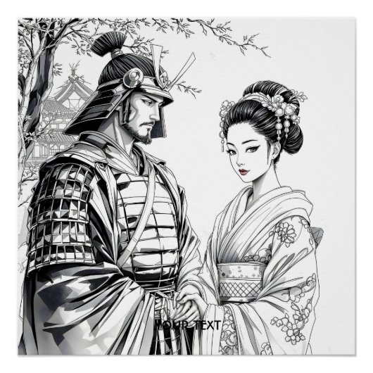 Fantasy Niedlich Samurai Geisha Pencil Poster (Vorderseite)