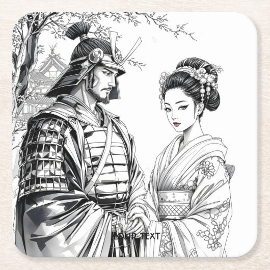 Fantasy Niedlich Samurai Geisha Pencil Rechteckiger Pappuntersetzer (Vorderseite)