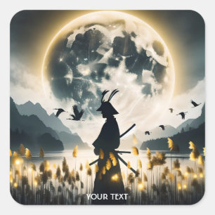 Fantasy Niedlich Samurai Reeds Moon Quadratischer Aufkleber