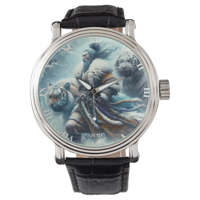 Fantasy Niedlich Samurai Winter Tigers Armbanduhr (Vorderseite)