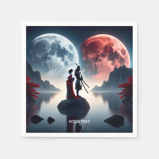 Fantasy Niedlich Samurai Woman Moons Serviette (Vorderseite)