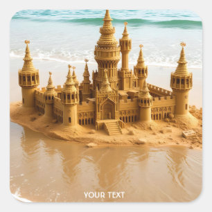 Fantasy Niedlich Sand Castle Beach Quadratischer Aufkleber