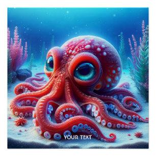 Fantasy Niedlich Sea Red Octopus Poster