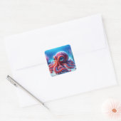 Fantasy Niedlich Sea Red Octopus Quadratischer Aufkleber (Umschlag)