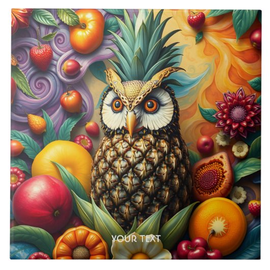 Fantasy Niedlich Serene Ananas Owl Fliese (Vorderseite)