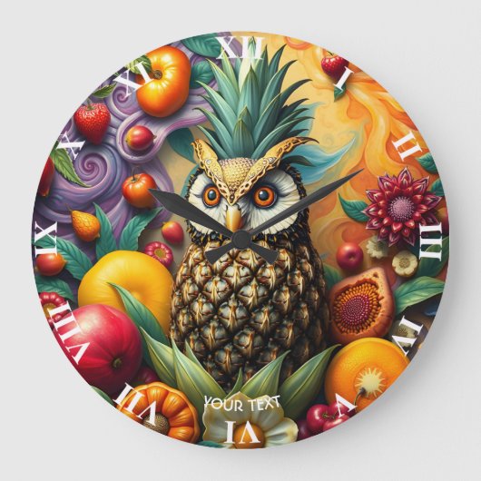 Fantasy Niedlich Serene Ananas Owl Große Wanduhr (Vorderseite)