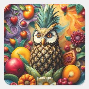 Fantasy Niedlich Serene Ananas Owl Quadratischer Aufkleber