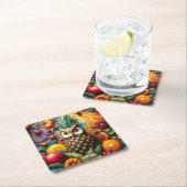 Fantasy Niedlich Serene Ananas Owl Rechteckiger Pappuntersetzer (Vor Ort)