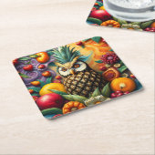 Fantasy Niedlich Serene Ananas Owl Rechteckiger Pappuntersetzer (angewinkelt)