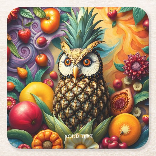 Fantasy Niedlich Serene Ananas Owl Rechteckiger Pappuntersetzer (Vorderseite)
