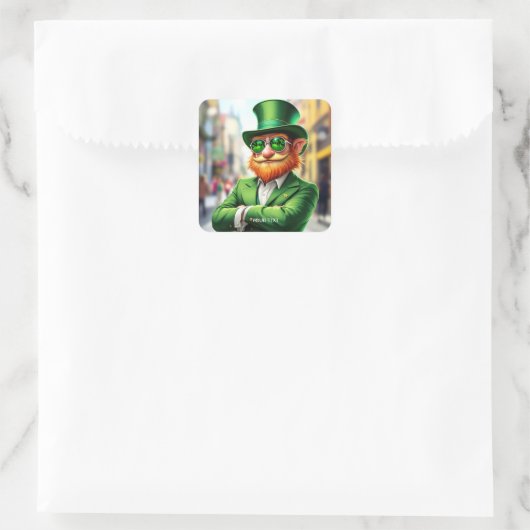 Fantasy Niedlich Sharp Dressed Leprechaun Quadratischer Aufkleber (Tasche)