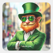 Fantasy Niedlich Sharp Dressed Leprechaun Quadratischer Aufkleber (Vorderseite)