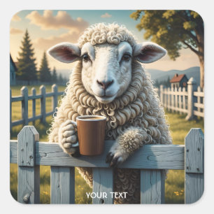 Fantasy Niedlich Sheep Coffee Abend Quadratischer Aufkleber