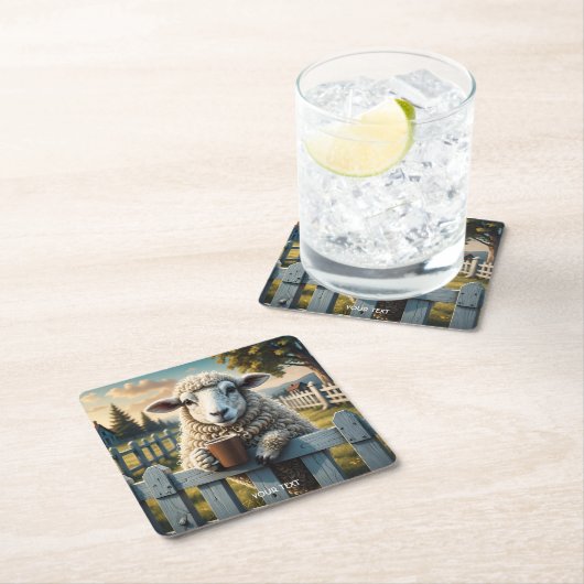 Fantasy Niedlich Sheep Coffee Abend Rechteckiger Pappuntersetzer (Vor Ort)