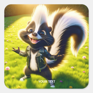 Fantasy Niedlich Skunk Punk Style Quadratischer Aufkleber