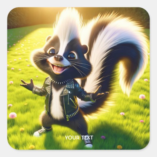 Fantasy Niedlich Skunk Punk Style Quadratischer Aufkleber (Vorderseite)