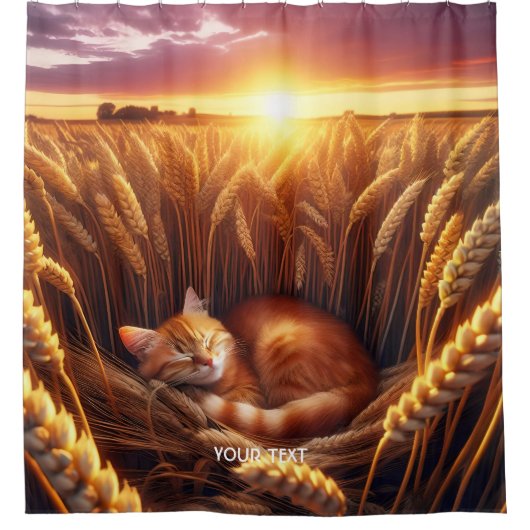 Fantasy Niedlich Sleeping Cat Wheat Duschvorhang (Vorderseite)