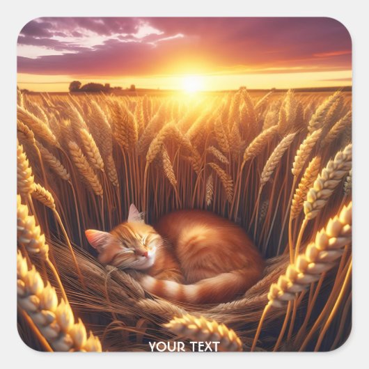 Fantasy Niedlich Sleeping Cat Wheat Quadratischer Aufkleber (Vorderseite)