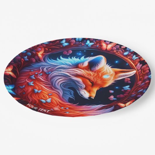 Fantasy Niedlich Sleeping Fox Butterfliegen Pappteller (Schrägansicht)
