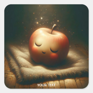 Fantasy Niedlich Sleeping Red Apple Quadratischer Aufkleber