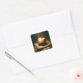 Fantasy Niedlich Sleeping Red Apple Quadratischer Aufkleber (Umschlag)