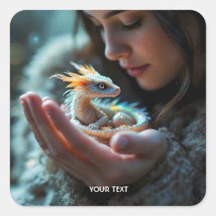Fantasy Niedlich Small Baby Dragon Quadratischer Aufkleber