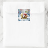 Fantasy Niedlich Snail Cherry Winter Quadratischer Aufkleber (Tasche)