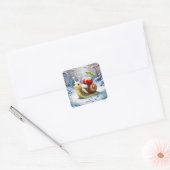 Fantasy Niedlich Snail Cherry Winter Quadratischer Aufkleber (Umschlag)