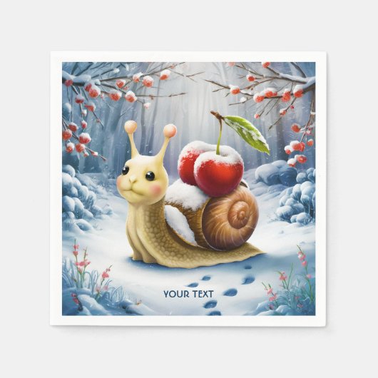 Fantasy Niedlich Snail Cherry Winter Serviette (Vorderseite)