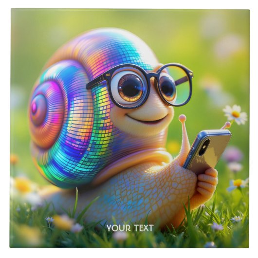 Fantasy Niedlich Snail Phone Blume Fliese (Vorderseite)