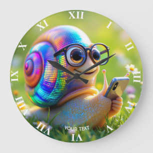 Fantasy Niedlich Snail Phone Blume Große Wanduhr