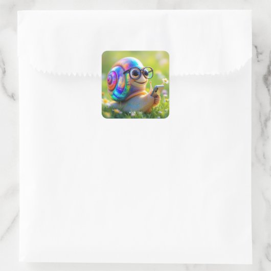 Fantasy Niedlich Snail Phone Blume Quadratischer Aufkleber (Tasche)