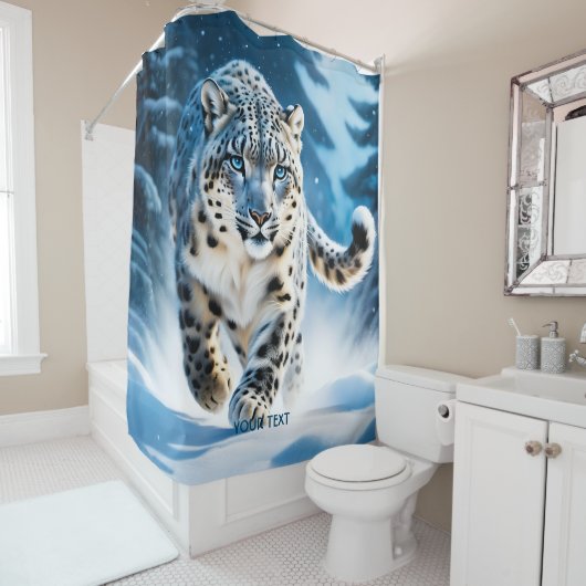 Fantasy Niedlich Snow Leopard Running Duschvorhang (Beispiel)