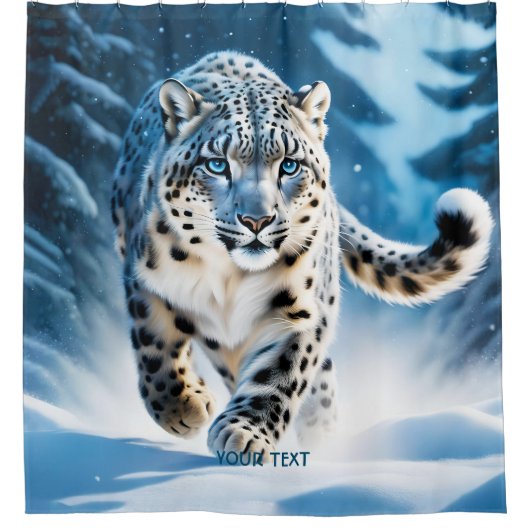 Fantasy Niedlich Snow Leopard Running Duschvorhang (Vorderseite)