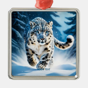 Fantasy Niedlich Snow Leopard Running Ornament Aus Metall