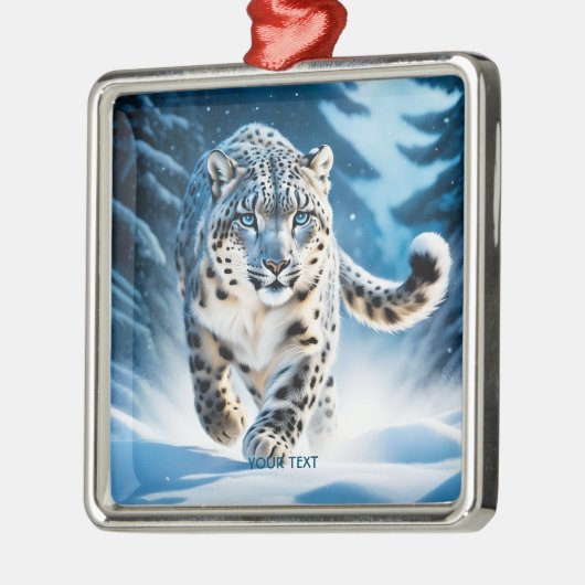 Fantasy Niedlich Snow Leopard Running Ornament Aus Metall (Links)
