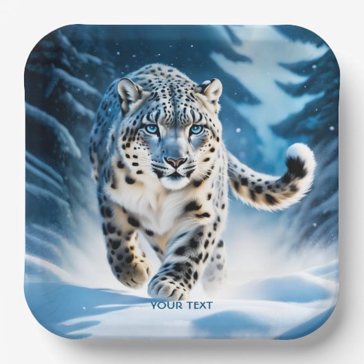 Fantasy Niedlich Snow Leopard Running Pappteller (Vorderseite)