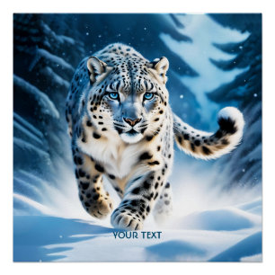 Fantasy Niedlich Snow Leopard Running Poster
