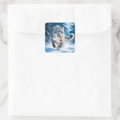Fantasy Niedlich Snow Leopard Running Quadratischer Aufkleber (Tasche)