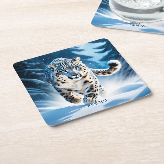 Fantasy Niedlich Snow Leopard Running Rechteckiger Pappuntersetzer (angewinkelt)