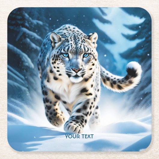 Fantasy Niedlich Snow Leopard Running Rechteckiger Pappuntersetzer (Vorderseite)